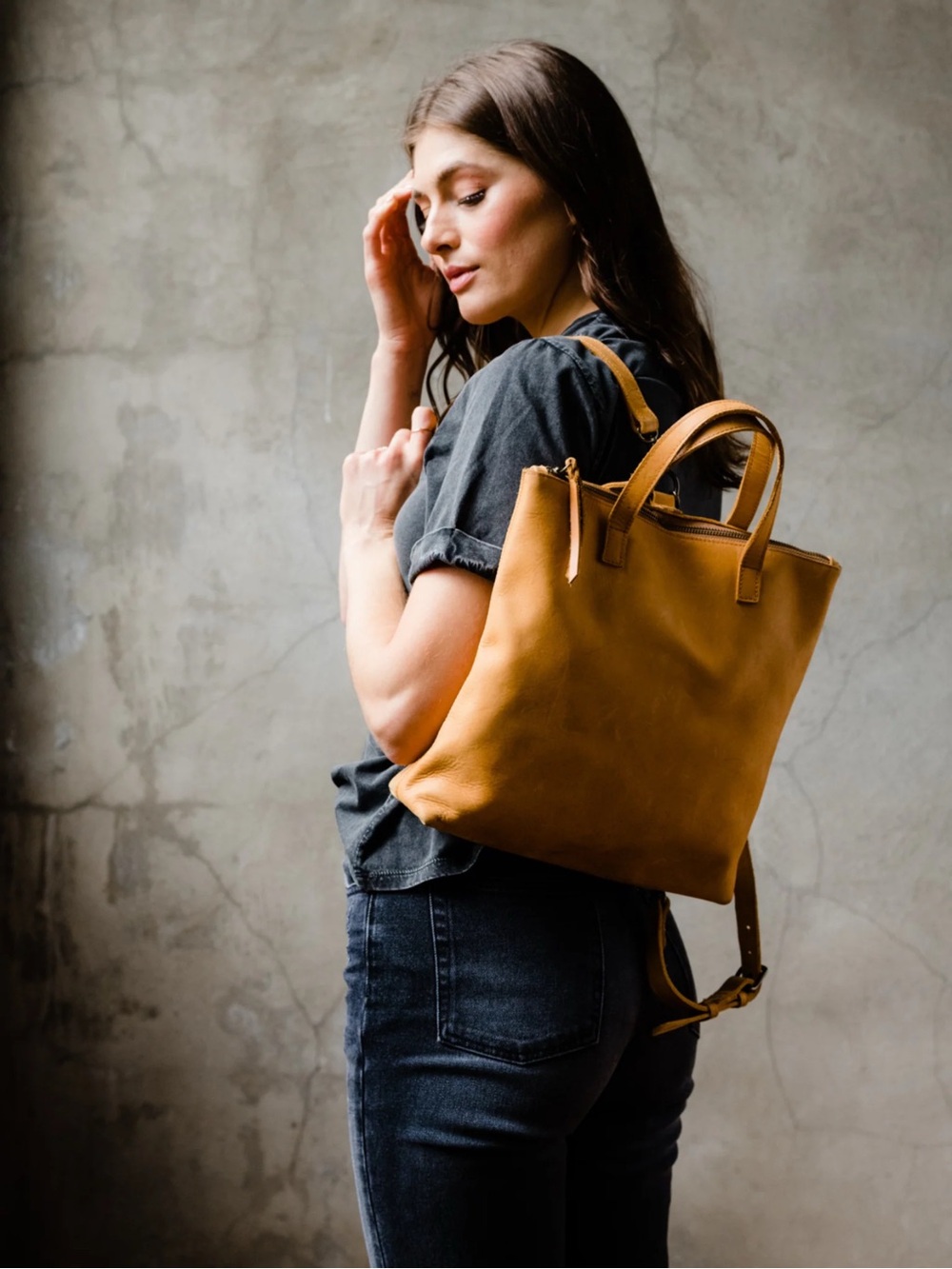 Able Abera Convertible Backpack in Cognac